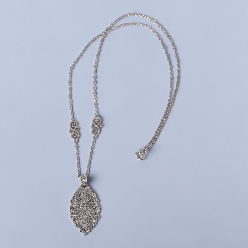 Vintage Sterling Silver Thai Filigree Pendant Necklace SAS Signed 18 Inch 6.8g - Picture 5 of 12